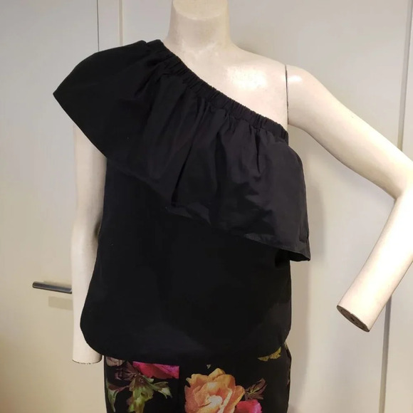 Asos off-shoulder black ruffle top 100%  Cotton - Picture 1 of 5